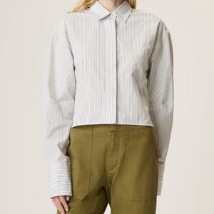 Rag & Bone Becca Poplin Stripe Shirt Moss Stripe